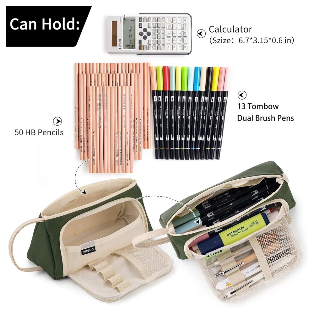 B09TQWPKJN_3.webp EASTHILL - ESTUCHE PARA LÁPICES DE GRAN CAPACIDAD ESCOLAR, OFICINA Y COLEGIAL PARA NIÑOS Y ADULTOS - VERDE
