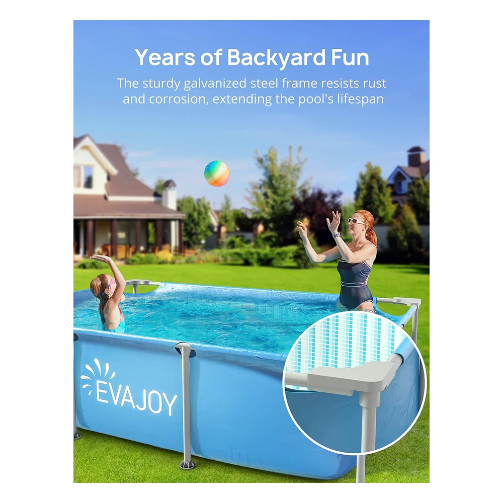 Evajoy Piscina con Marco de Metal de 85 x 23 x 59 ", Piscina Rectangular Sobre El Suelo con Marco de Acero, Pvc Resistente