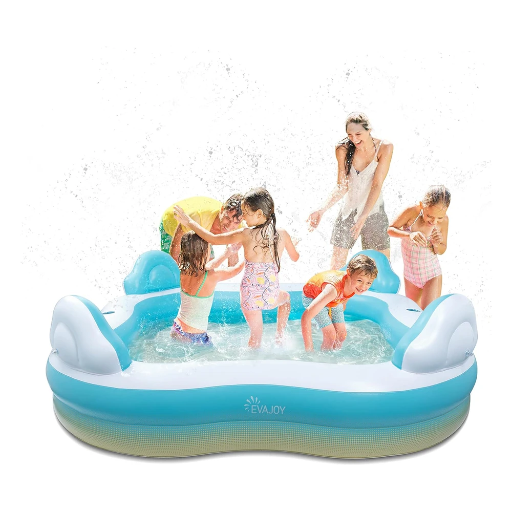 B09VTBYBP2.webp Evajoy - Piscina Inflable Para Niños, Adultos, Piscina Sobre El Suelo de Tamaño Familiar con 4 Asientos, 4 Respaldos, Portavasos