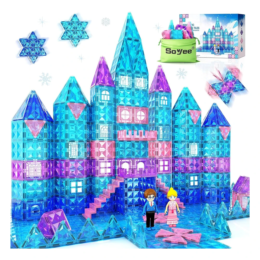 B09XK6FMYV.webp Juguetes de Frozen Para Niñas, Azulejos Magnéticos, 102 Piezas con Muñecas, Castillo de Princesa, Juguetes de Construcción
