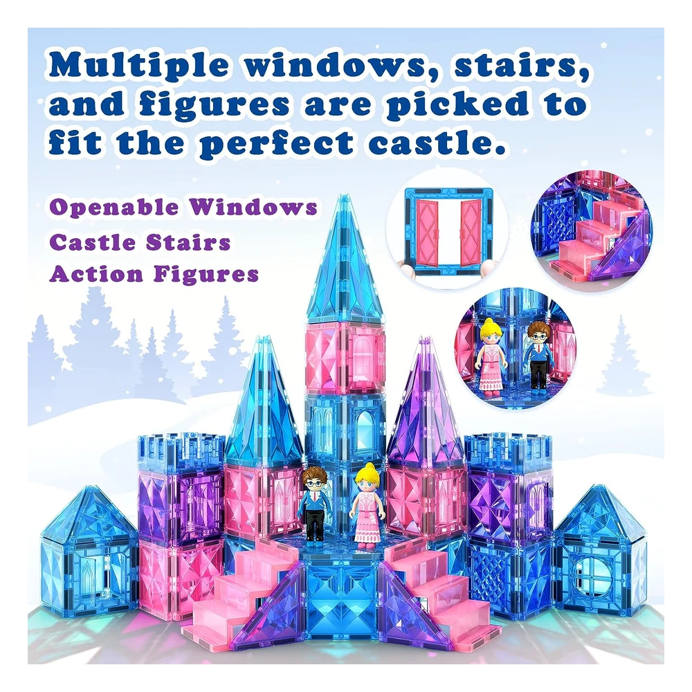 Juguetes de Frozen Para Niñas, Azulejos Magnéticos, 102 Piezas con Muñecas, Castillo de Princesa, Juguetes de Construcción