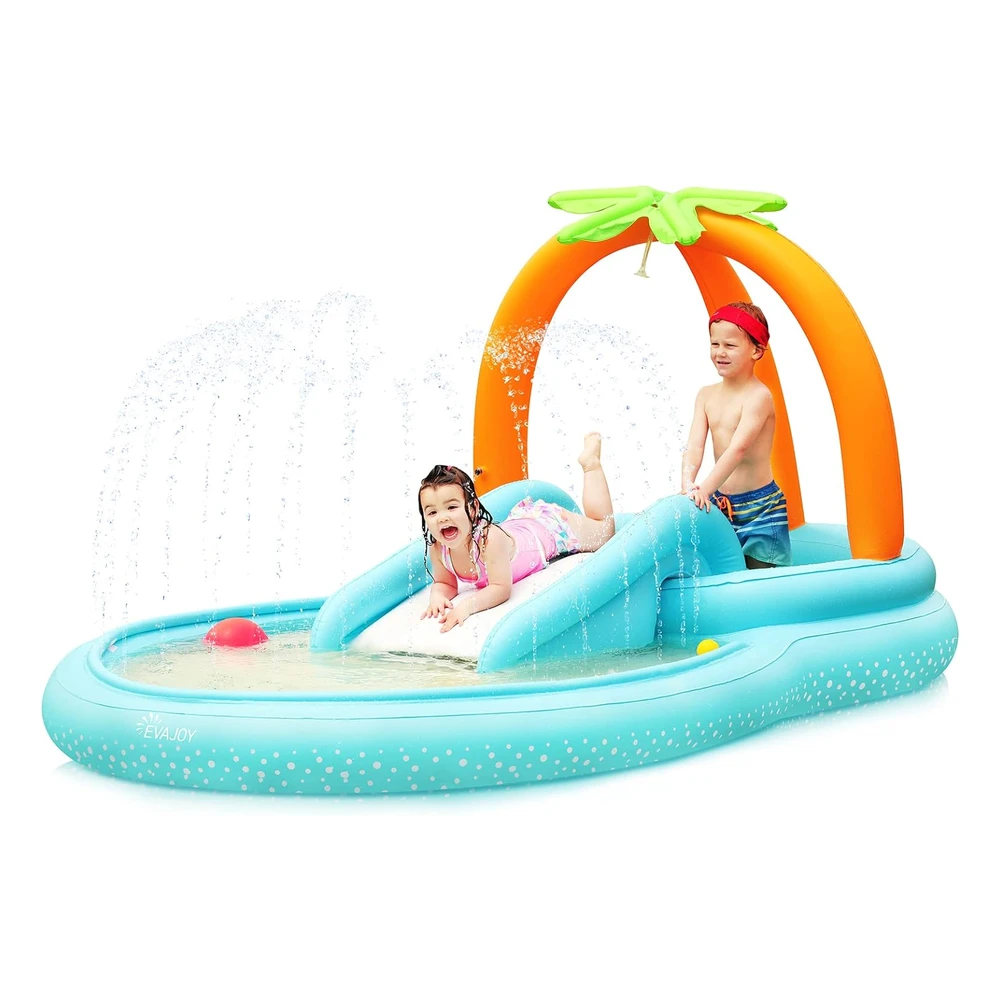 B09Y93HR2Y.webp Evajoy - Piscina Infantil Inflable con Tobogán, Rociadores de Agua Para Patio Trasero, 110 x 71 x 53"