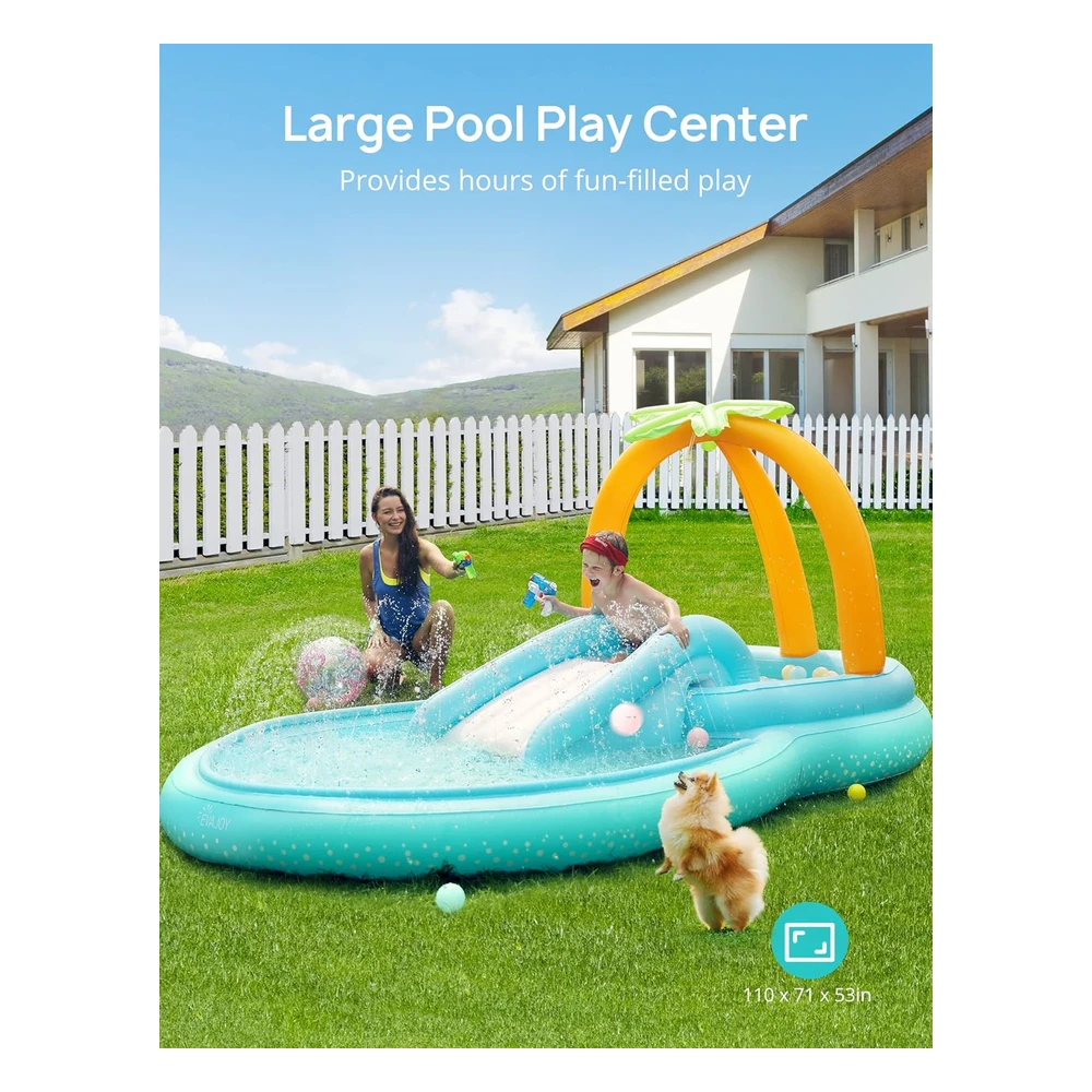 Evajoy - Piscina Infantil Inflable con Tobogán, Rociadores de Agua Para Patio Trasero, 110 x 71 x 53"