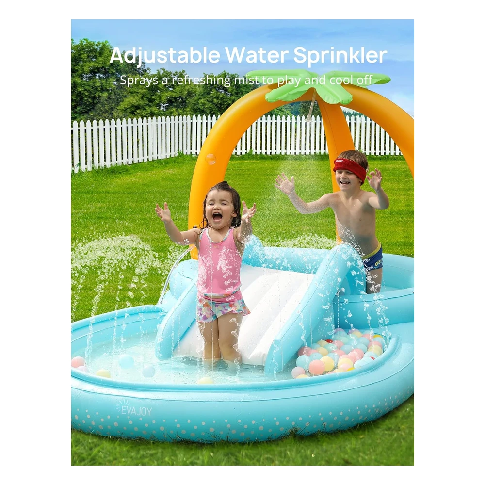 Evajoy - Piscina Infantil Inflable con Tobogán, Rociadores de Agua Para Patio Trasero, 110 x 71 x 53"