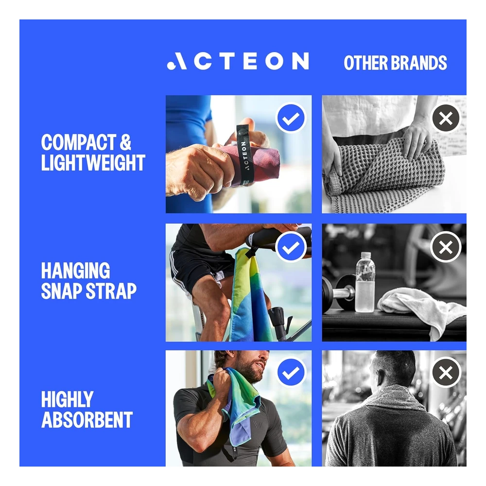 Acteon Toalla de Gimnasio de Microfibra de Secado Rápido, Mega Absorbente, Equipo de Entrenamiento Pequeño Para Hombres Y Mujeres