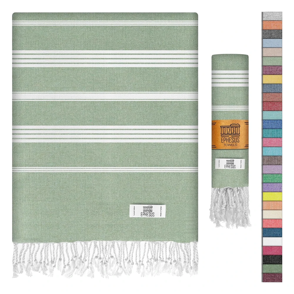 B0B5LJ5Q3L.webp Ephesus Towels Toalla de Playa Turca de Algodón de Gran Tamaño,39 x 71",De Secado Rápido(Verde Manzana, Paquete 1 de Sultán)