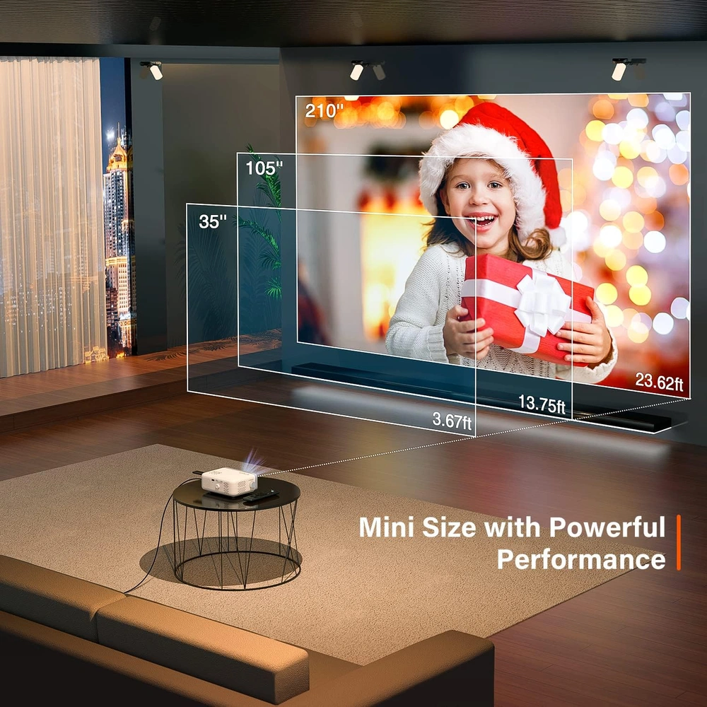 PROYECTOR MINI 1080P FULL HD PARA CINE EN CASA Y USO PORTÁTIL AL AIRE LIBRE, ZOOM 50%, COMPATIBLE CON HDMI / USB / AV