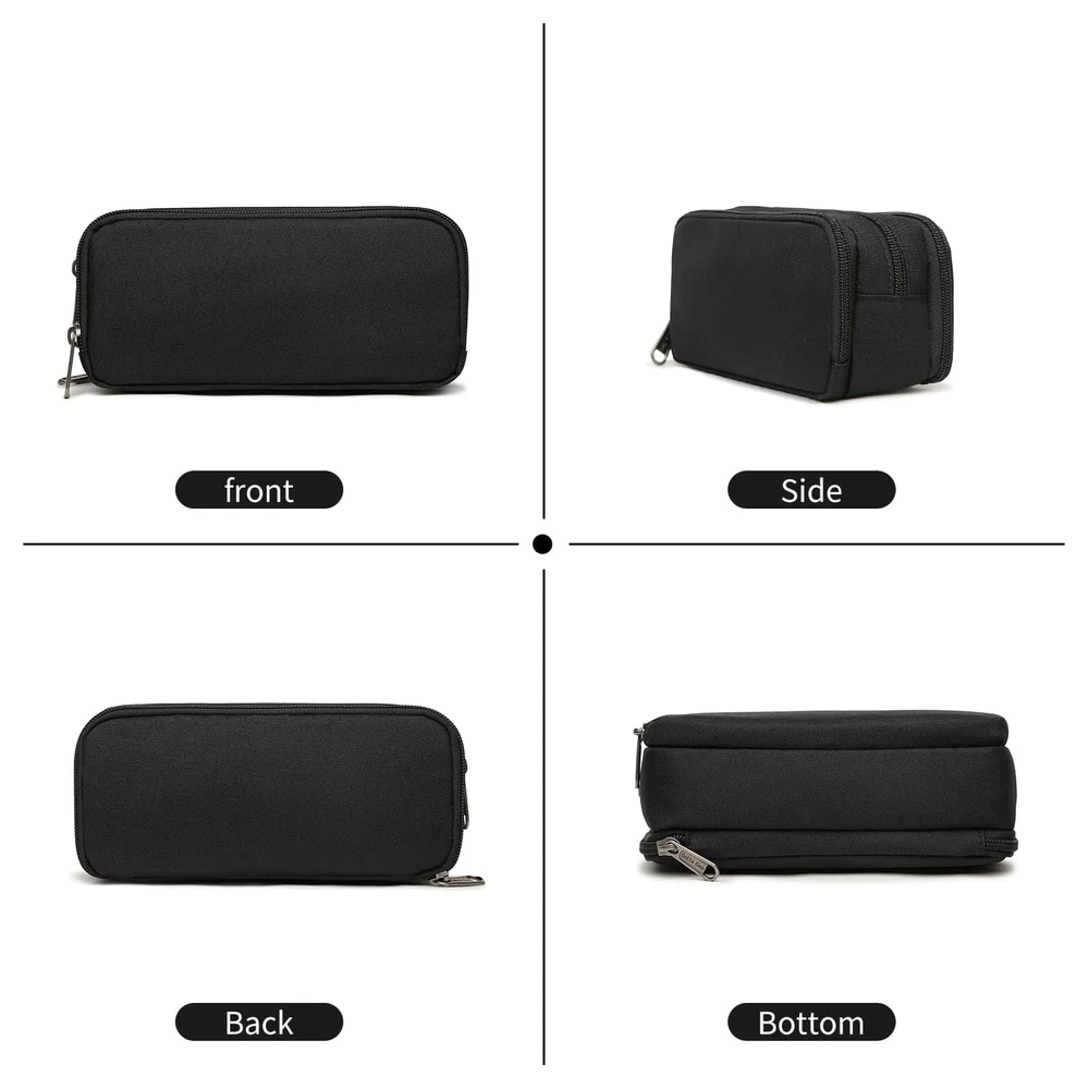 DELLA GAO - ESTUCHE PARA LÁPICES DE GRAN CAPACIDAD, ESTÉTICO, CON 3 COMPARTIMENTOS, DE NAILON - NEGRO