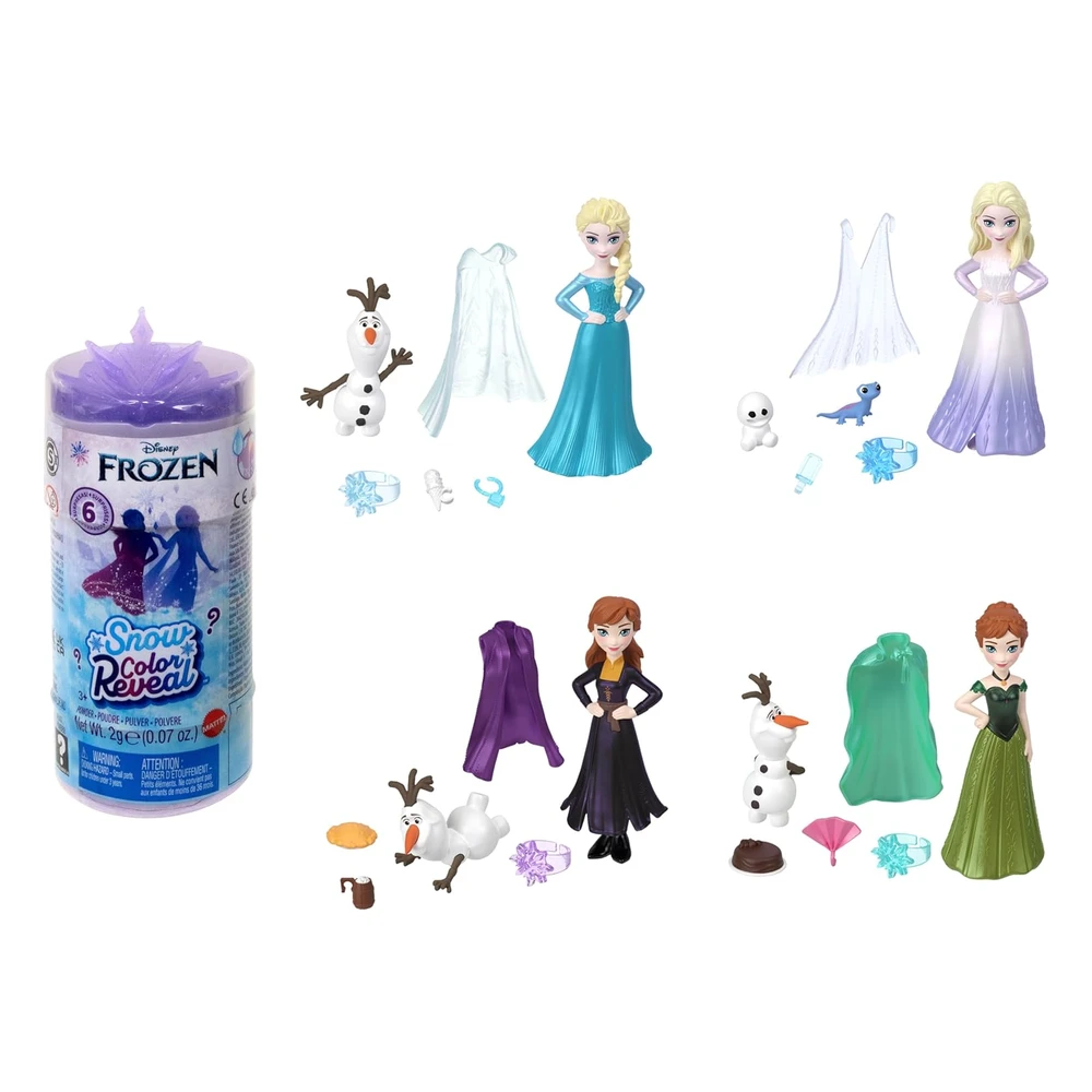 Disney Frozen By Mattel Snow Color Reveal-Muñeca Pequeña con 6 Sorpresas de Desembalaje,Incluyendo Figura de Personaje Y Acc.