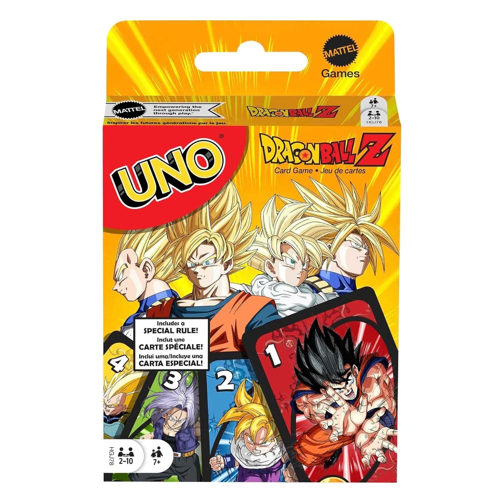 Mattel Games Uno - Juego de Cartas Dragon Ball Z Para Noche Familiar con Gráficos Temáticos Para 2 a 10 Jugadores