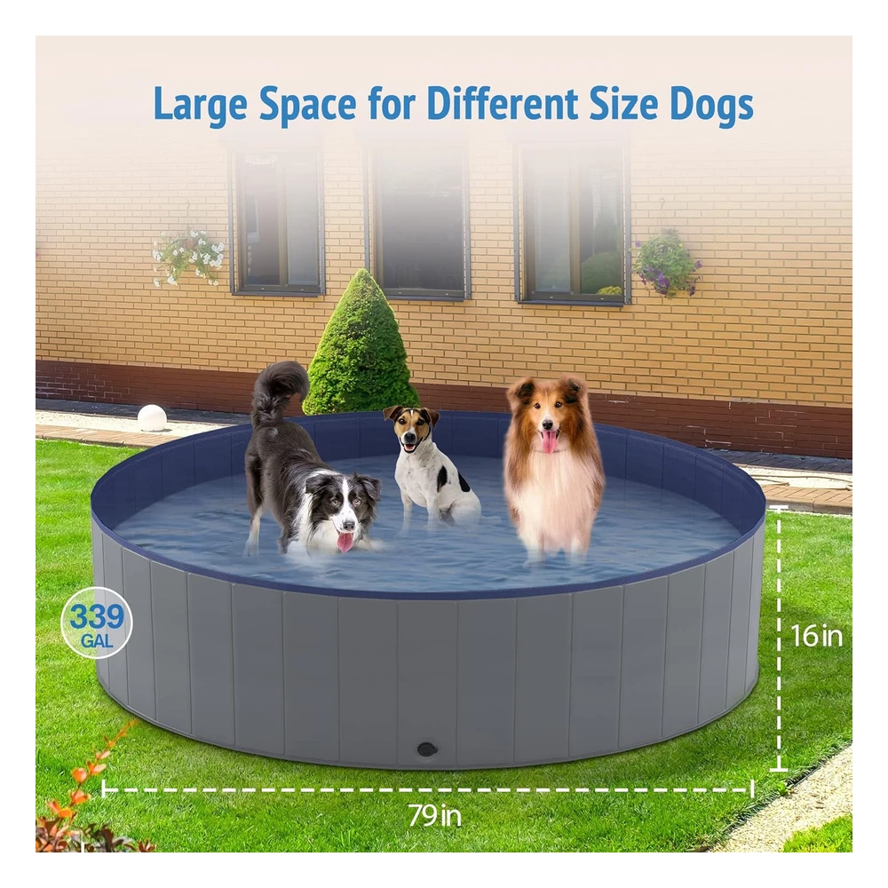 Niubya Piscina Portátil Para Perros, Piscina Plegable Para Mascotas, 79 x 16 Pulgadas