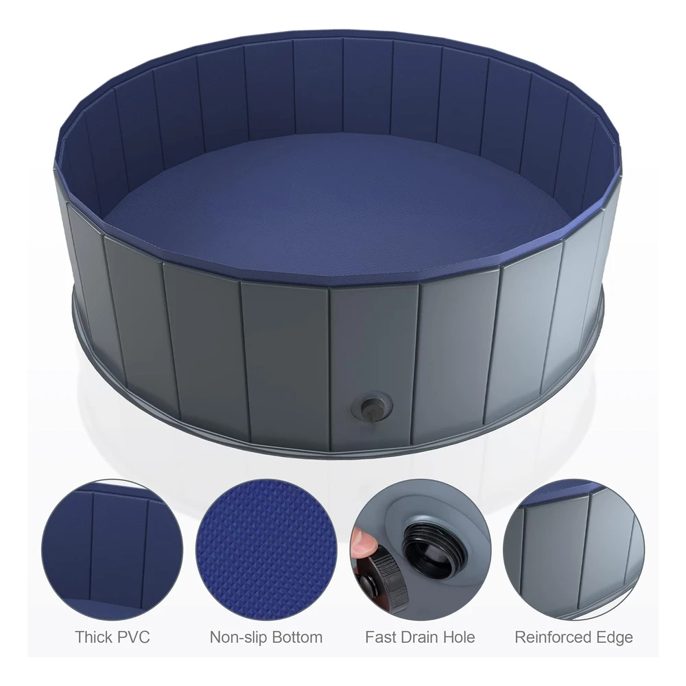 Niubya Piscina Portátil Para Mascotas, Bañera Plegable Antideslizante Para Mascotas, 47 x 16"