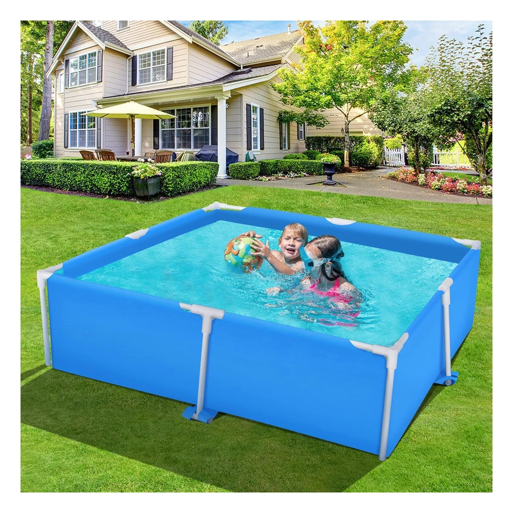 Raysfung Piscina Pequeña Cuadrada Sobre El Suelo de 59 x 59 Pulgadas con Marco de Metal Para Niños Al Aire Libre