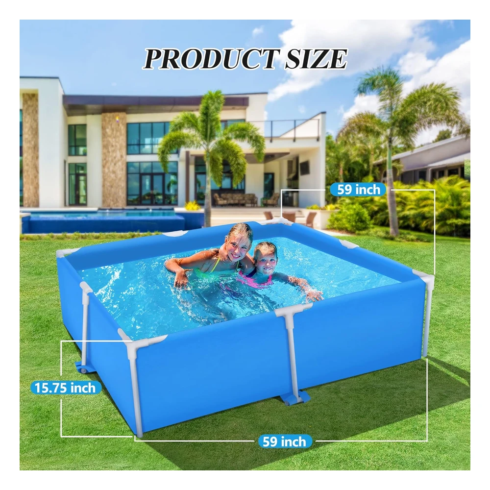 Raysfung Piscina Pequeña Cuadrada Sobre El Suelo de 59 x 59 Pulgadas con Marco de Metal Para Niños Al Aire Libre