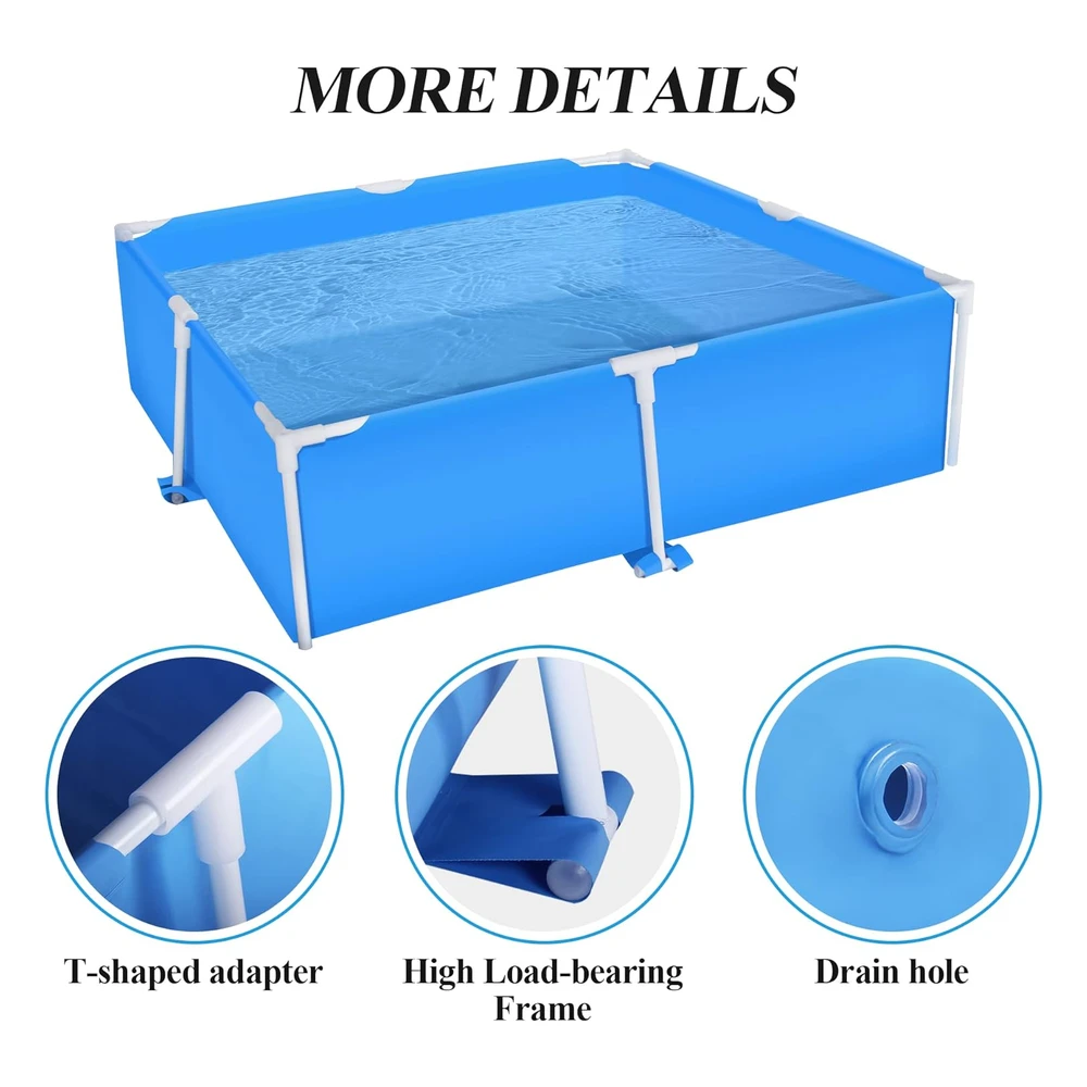 Raysfung Piscina Pequeña Cuadrada Sobre El Suelo de 59 x 59 Pulgadas con Marco de Metal Para Niños Al Aire Libre
