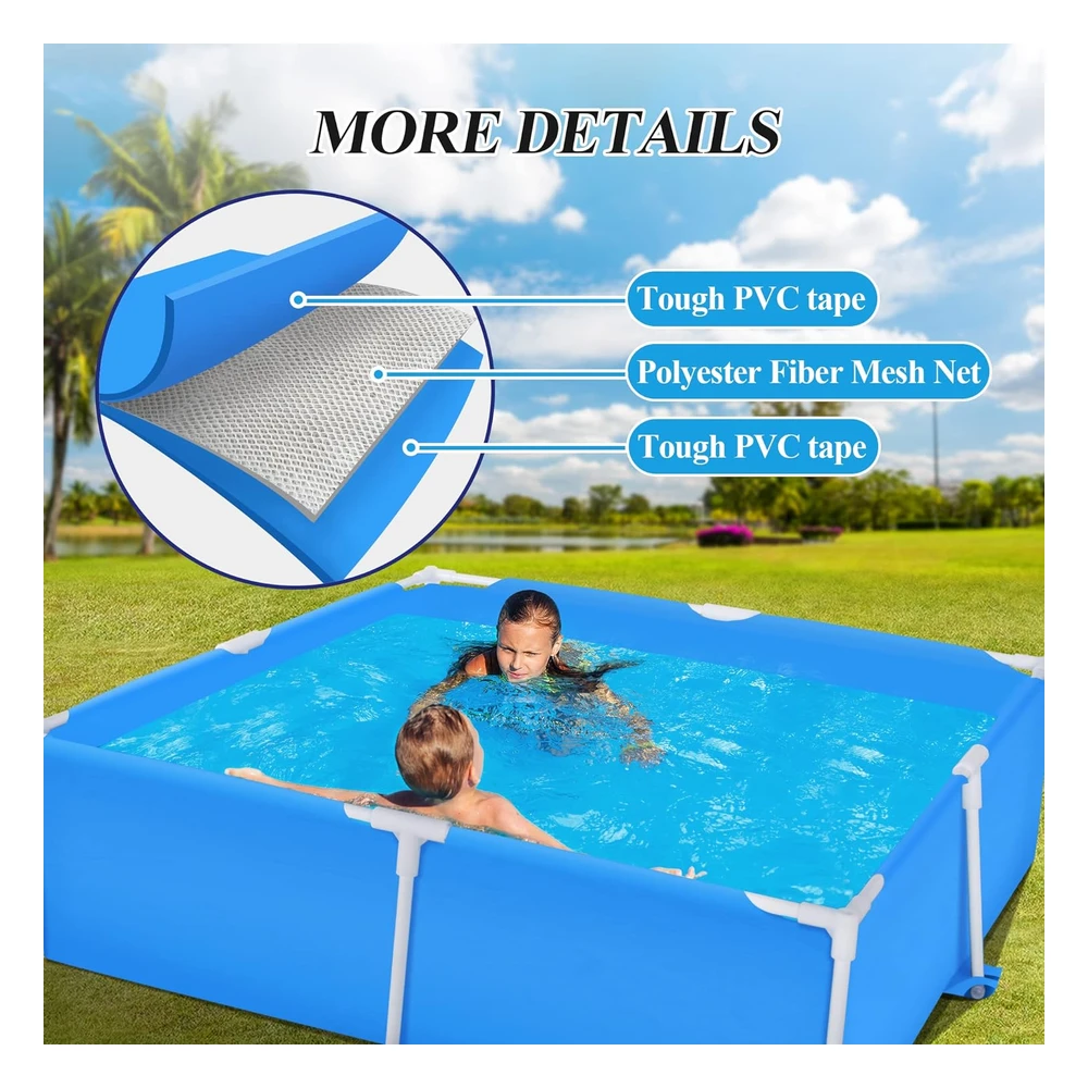 Raysfung Piscina Pequeña Cuadrada Sobre El Suelo de 59 x 59 Pulgadas con Marco de Metal Para Niños Al Aire Libre