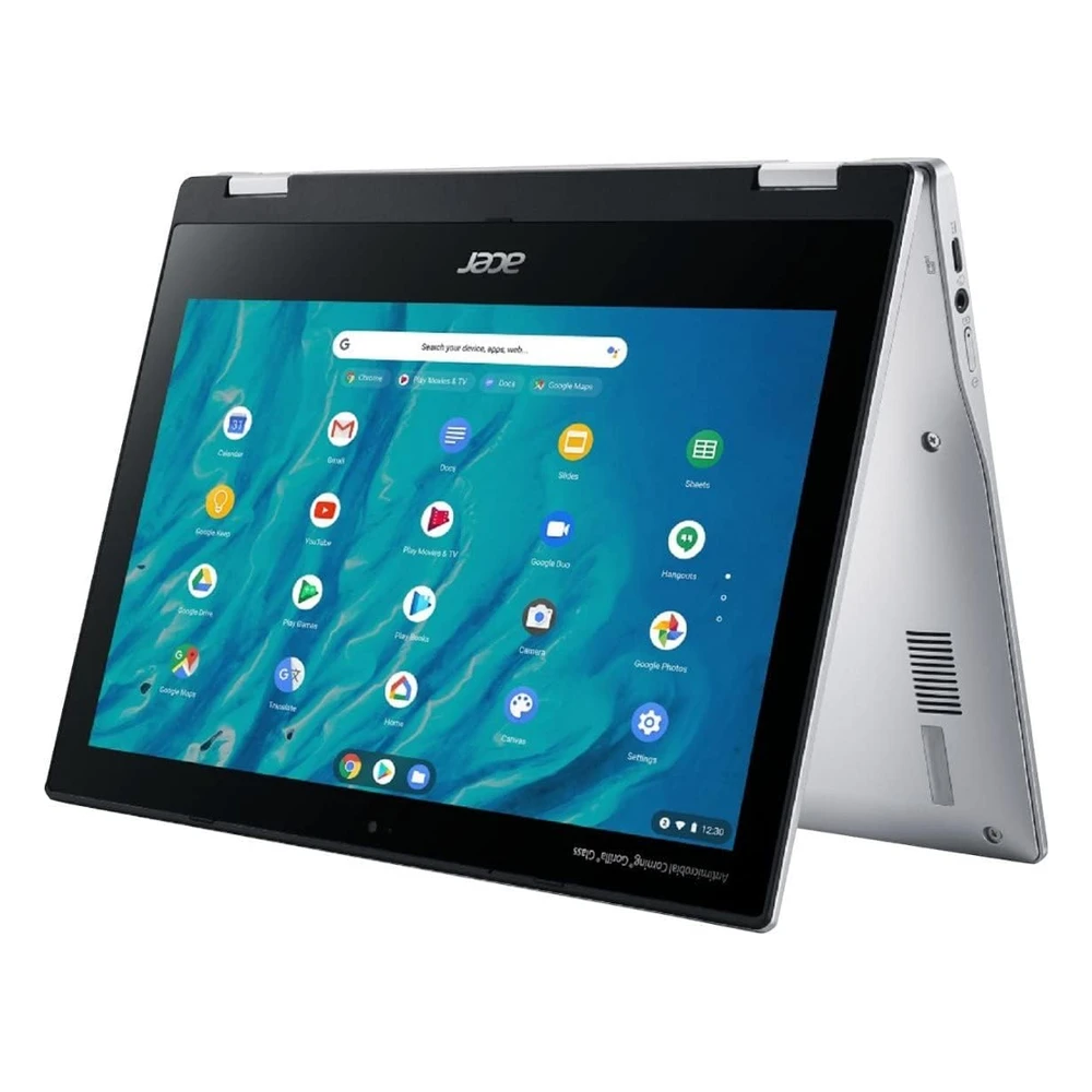 LAPTOP CHROMEBOOK SPIN ACER MEDIATEK 8 NÚCLEOS 14" HD IPS TÁCTIL 4GB RAM 64GB EMMC | PLATA - TECLADO INGLÉS