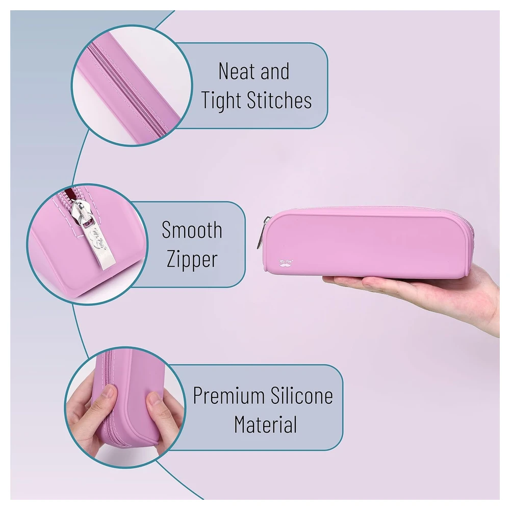 MR. PEN - ESTUCHE ESTÉTICO DE SILICONA PARA LÁPICES,PARA MUJERES, BOLSA DE MAQUILLAJE - ROSADO