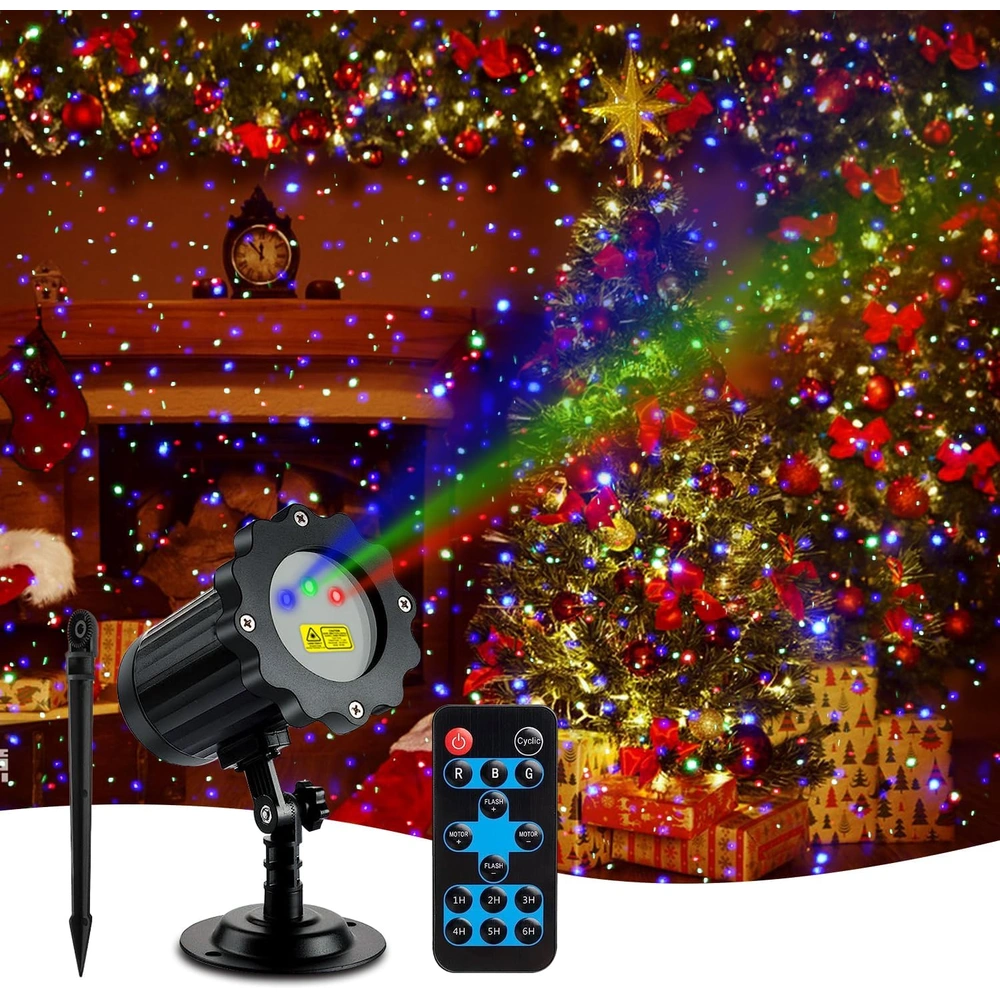 PROYECTOR LÁSER DE NAVIDAD LUZ LÁSER CONTROL REMOTO RF A PRUEBA DE AGUA | 3 COLORES