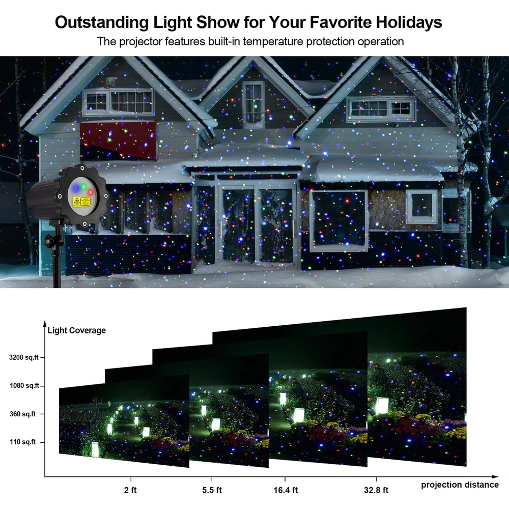 PROYECTOR LÁSER DE NAVIDAD LUZ LÁSER CONTROL REMOTO RF A PRUEBA DE AGUA | 3 COLORES