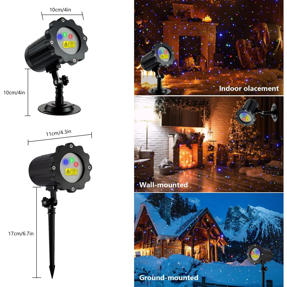 PROYECTOR LÁSER DE NAVIDAD LUZ LÁSER CONTROL REMOTO RF A PRUEBA DE AGUA | 3 COLORES