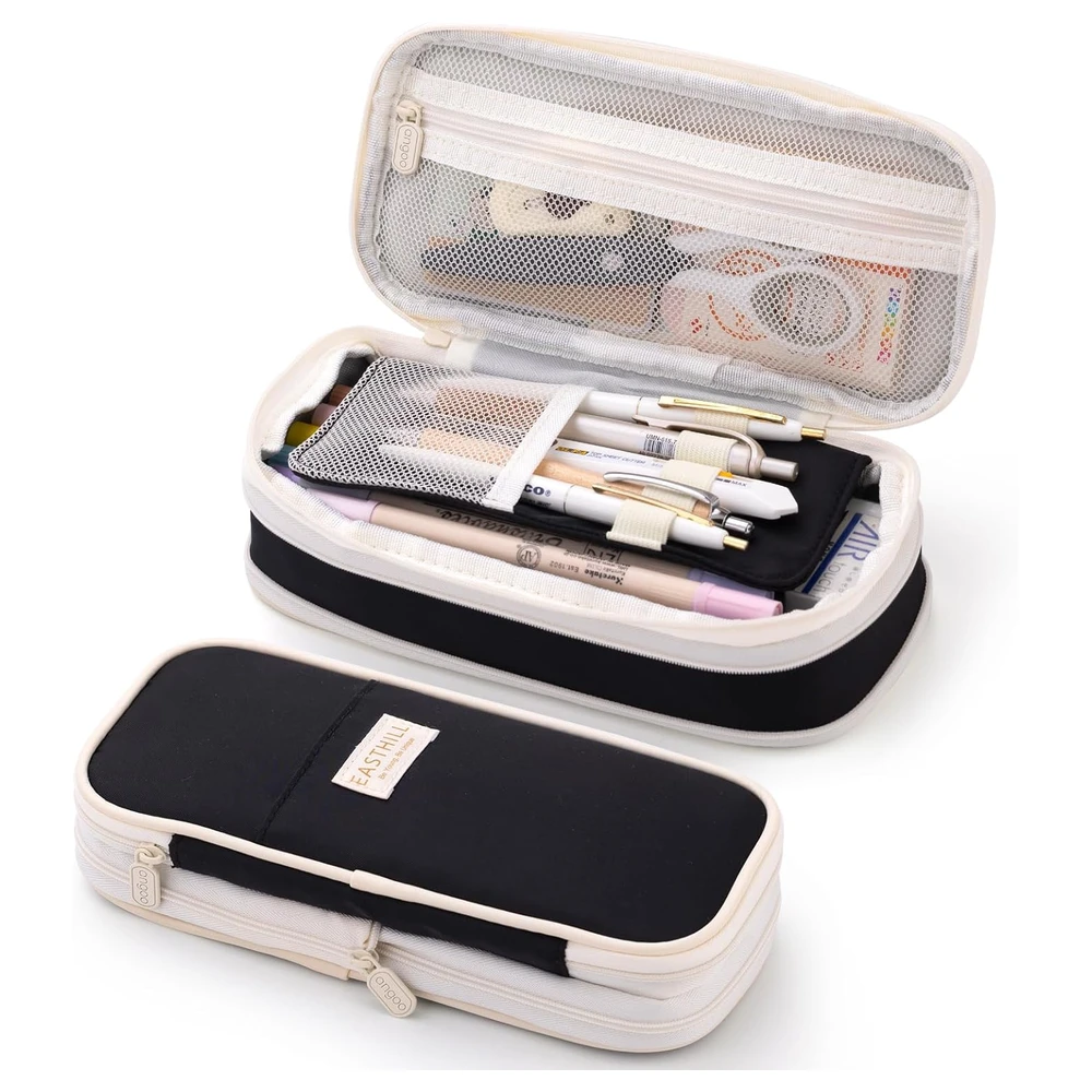 EASTHILL ESTUCHE PARA LÁPICES DE GRAN CAPACIDAD,BOLSA GRANDE PARA LÁPICES DE PAPELERÍA Y BOLÍGRAFOS PARA NIÑAS ADOLESCENTES-NEGRO