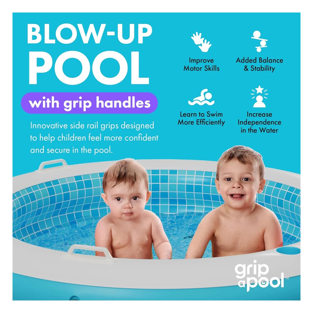 Grip a Pool Piscina Redonda Inflable con Suelo Acolchado Inflable, Portavasos, Asas Y Drenaje,Grande de 60 x 22" de Profundidad