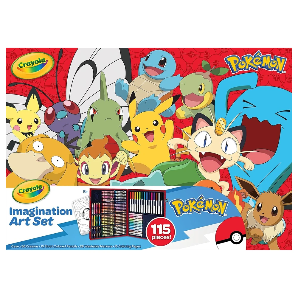 CRAYOLA JUEGO DE ARTE DE IMAGINACIÓN POKÉMON (115 UNIDADES), KIT DE ARTE PARA NIÑOS, INCLUYE PÁGINAS PARA COLOREAR DE POKÉMON