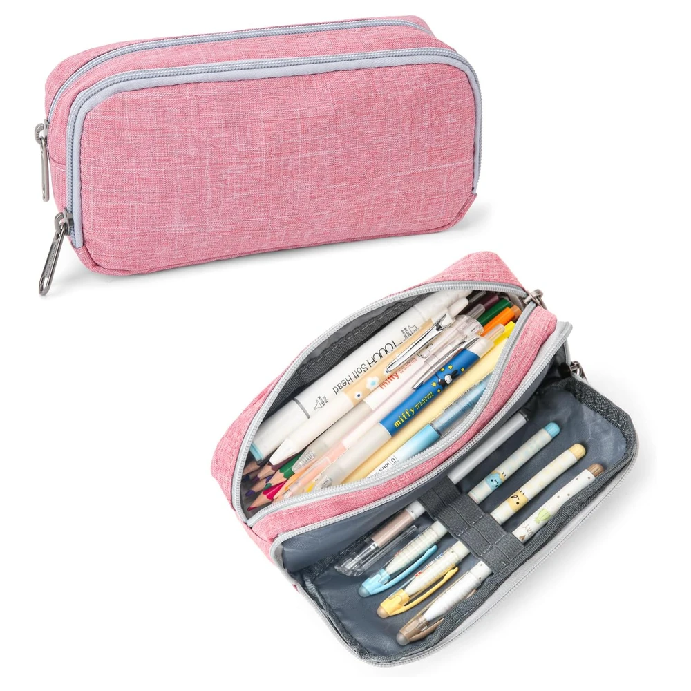 DELLA GAO - ESTUCHE PARA LÁPICES DE GRAN CAPACIDAD, DE NAILON, DURADERO - ROSADO