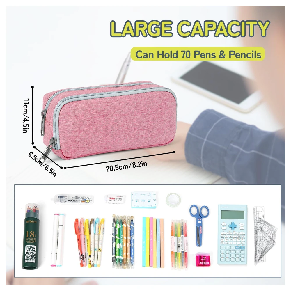 DELLA GAO - ESTUCHE PARA LÁPICES DE GRAN CAPACIDAD, DE NAILON, DURADERO - ROSADO