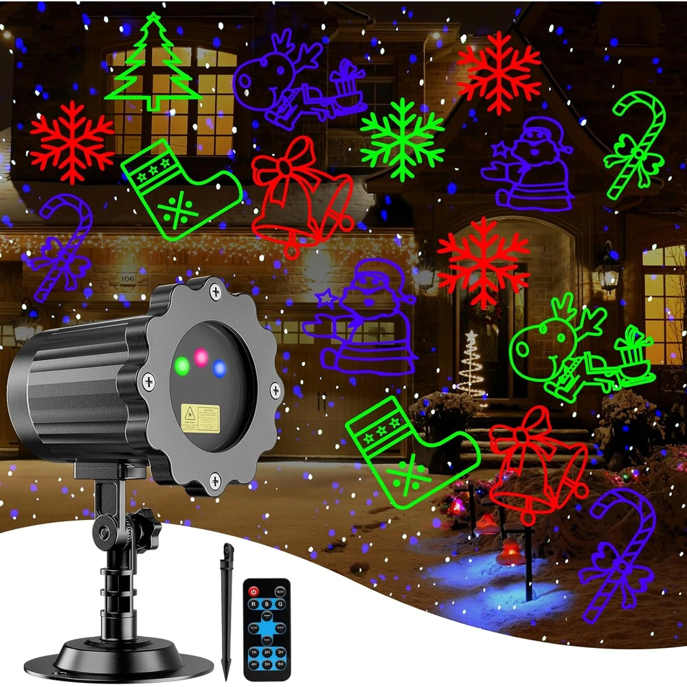 PROYECTOR DE LÁSER DE NAVIDAD PARA EXTERIORES RGB 8 PATRONES | 3 COLORES