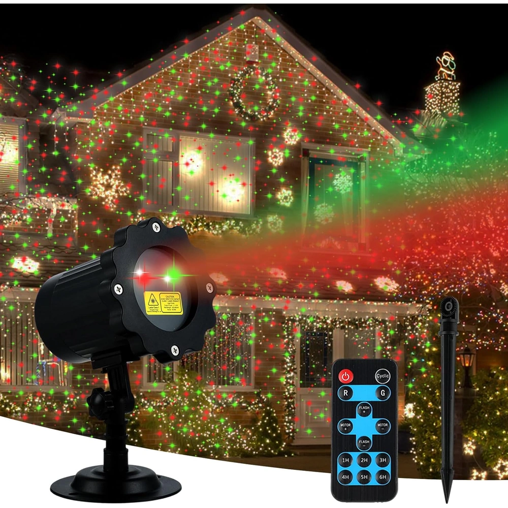 PROYECTOR DE LUCES DE NAVIDAD MEJORADAS CON 10 PATRONES ROJOS Y VERDES IMPERMEABLE