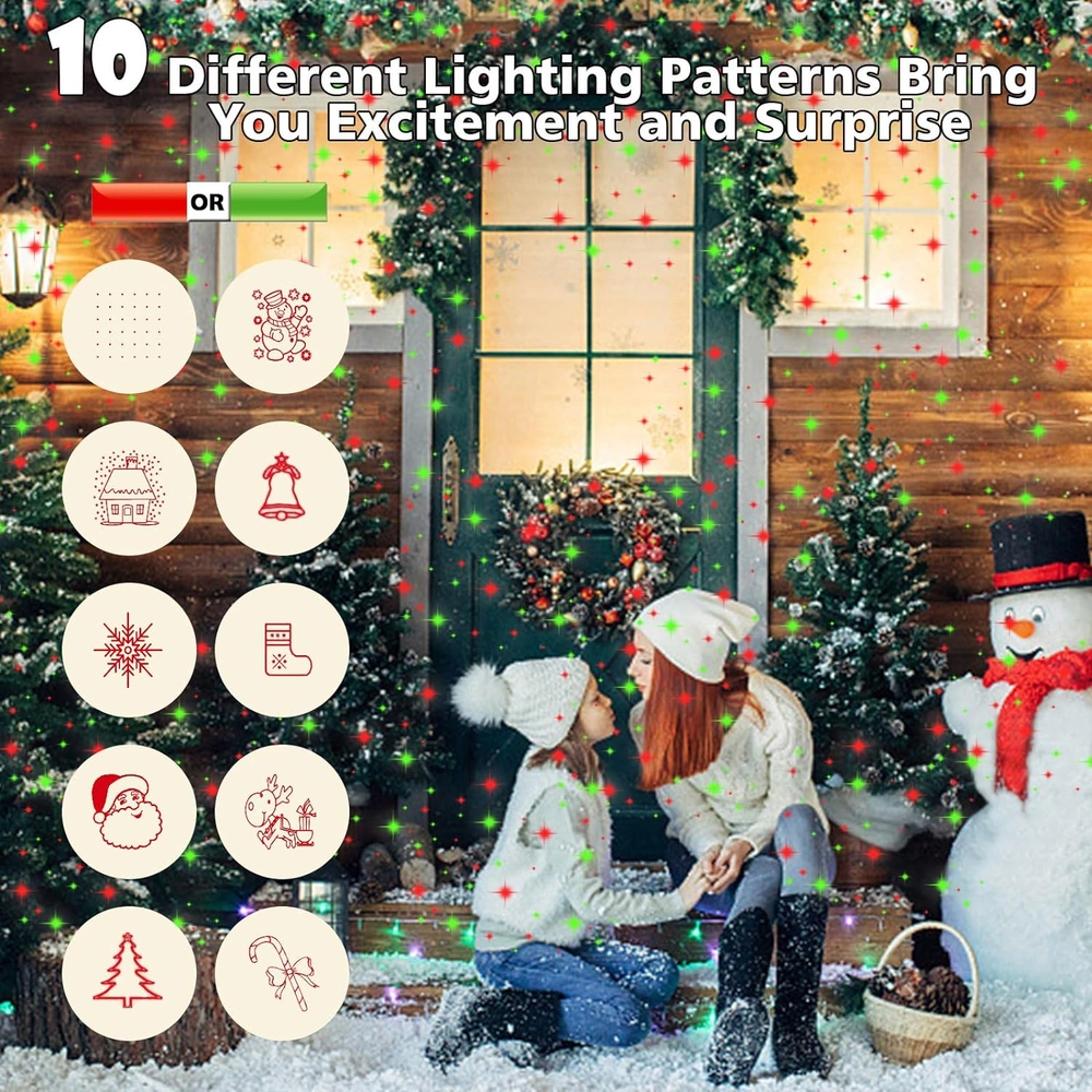 PROYECTOR DE LUCES DE NAVIDAD MEJORADAS CON 10 PATRONES ROJOS Y VERDES IMPERMEABLE