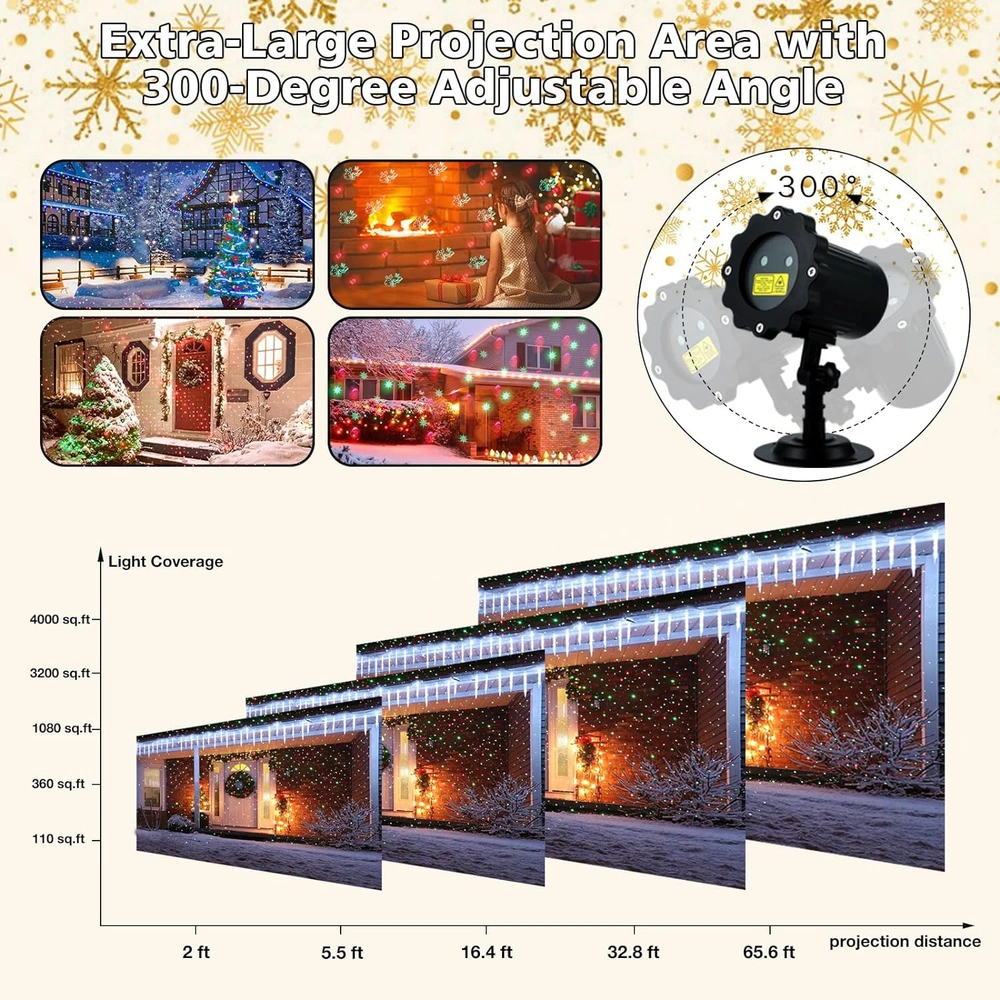 PROYECTOR DE LUCES DE NAVIDAD MEJORADAS CON 10 PATRONES ROJOS Y VERDES IMPERMEABLE