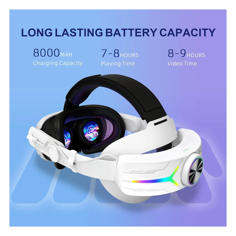 DIADEMA RGB COMFORT CON BATERÍA 8000 MAH COMPATIBLE CON ACCESORIOS META QUEST 3 QWOS