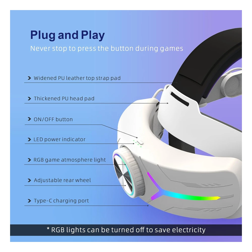 DIADEMA RGB COMFORT CON BATERÍA 8000 MAH COMPATIBLE CON ACCESORIOS META QUEST 3 QWOS