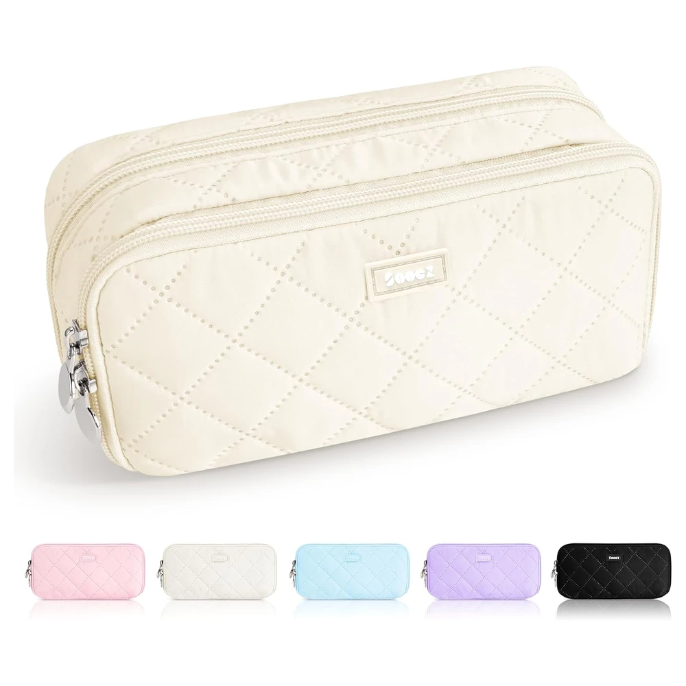 SOOEZ ESTUCHE GRANDE PARA LÁPICES, EXTRA GRANDE CON 8 COMPARTIMENTOS - BEIGE