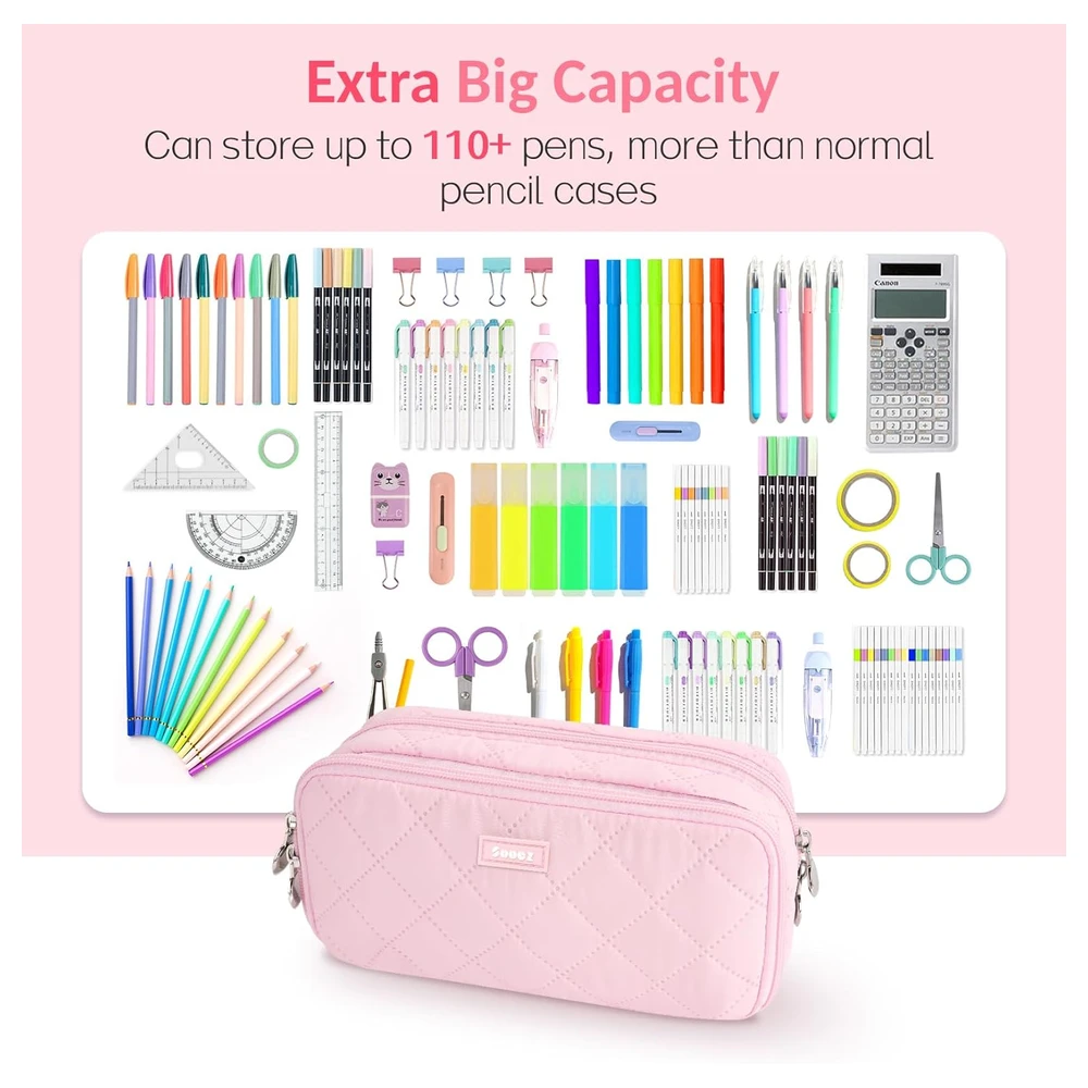 SOOEZ ESTUCHE GRANDE PARA LÁPICES, EXTRA GRANDE CON 8 COMPARTIMENTOS - BEIGE