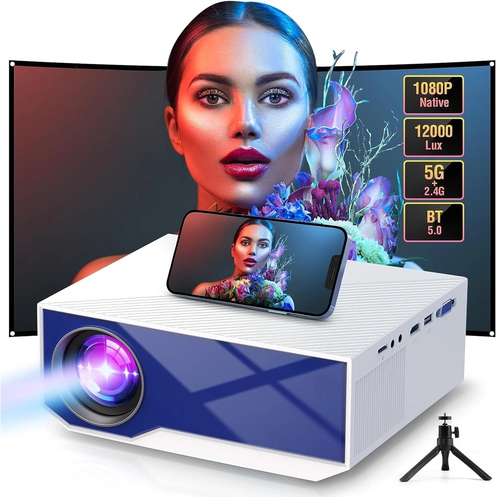 PROYECTOR MINI CON WIFI Y BLUETOOTH 1080P 4K CON PANTALLA DE TRÍPODE