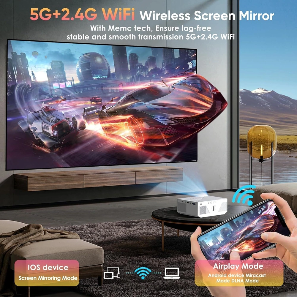 PROYECTOR MINI CON WIFI Y BLUETOOTH 1080P 4K CON PANTALLA DE TRÍPODE