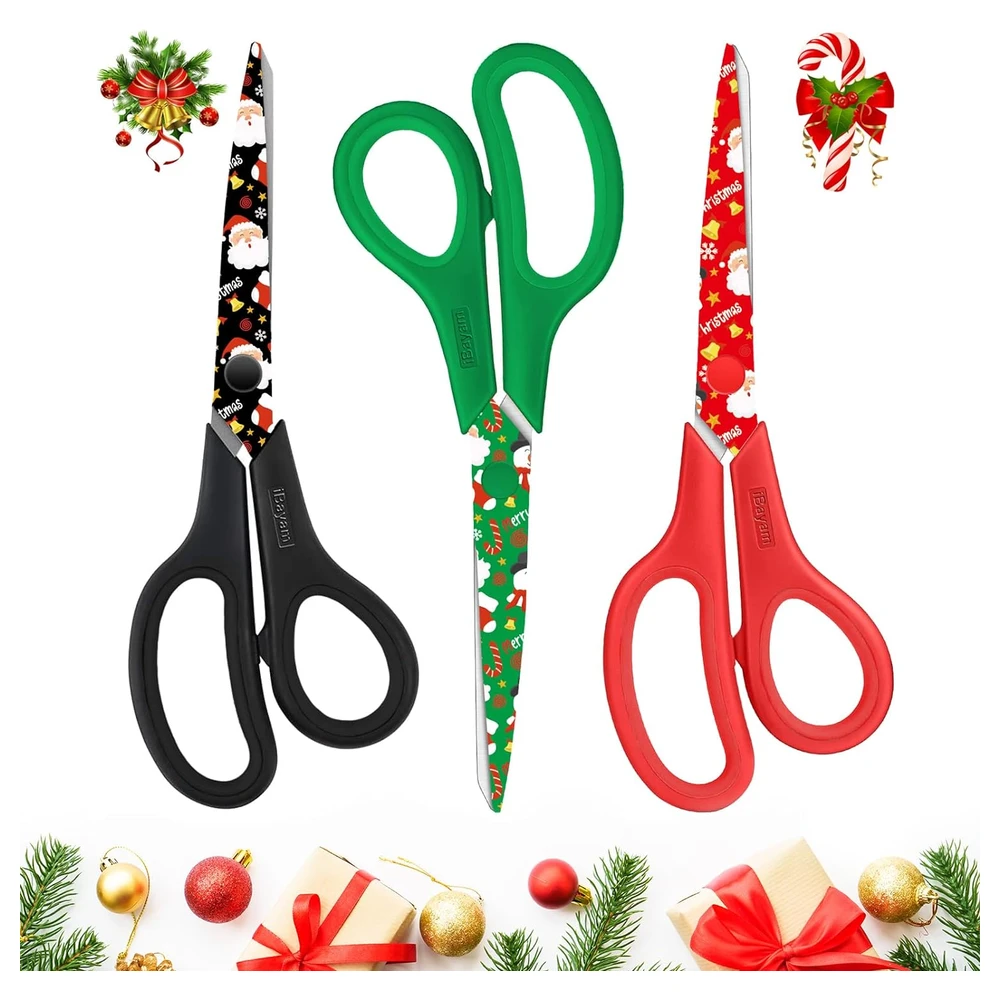 IBAYAM TIJERAS MULTIUSOS, PAQUETE DE 3, HERRAMIENTA DE CORTE DE PAPEL DE REGALO DE NAVIDAD, AGARRE CÓMODO