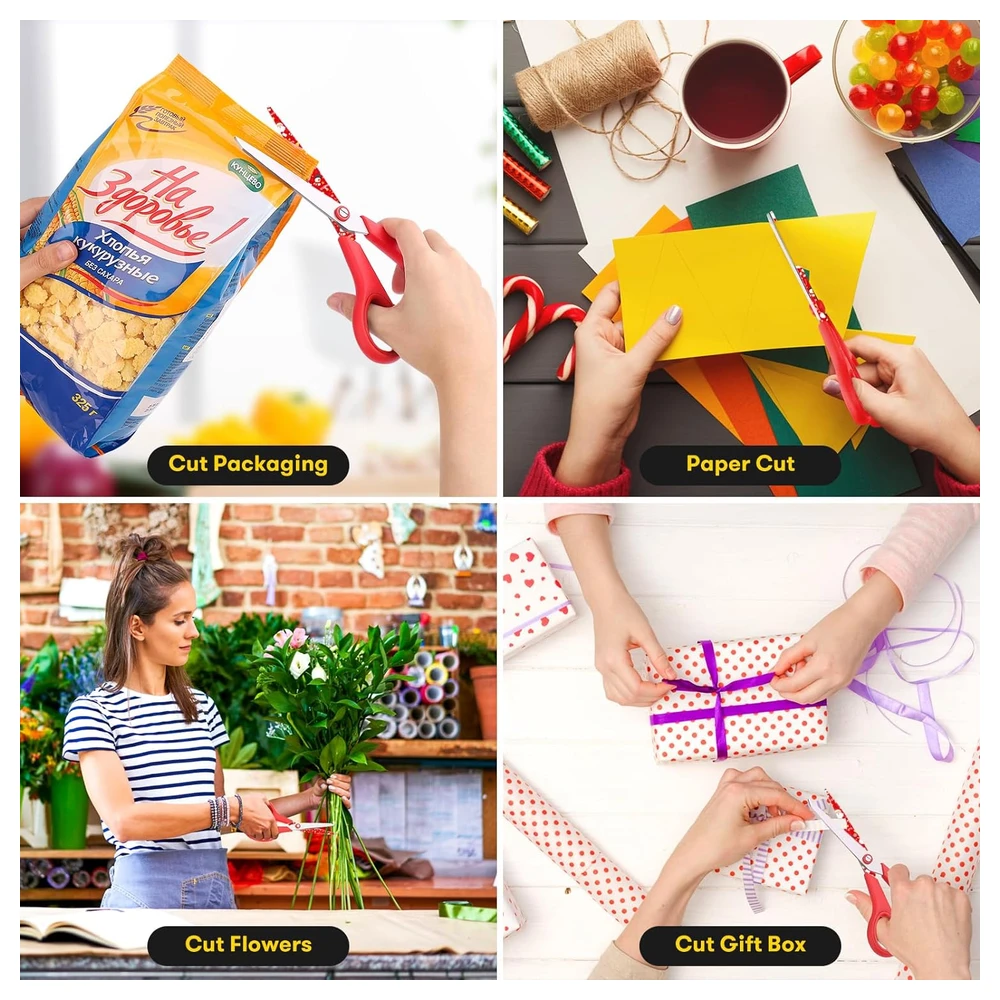 IBAYAM TIJERAS MULTIUSOS, PAQUETE DE 3, HERRAMIENTA DE CORTE DE PAPEL DE REGALO DE NAVIDAD, AGARRE CÓMODO