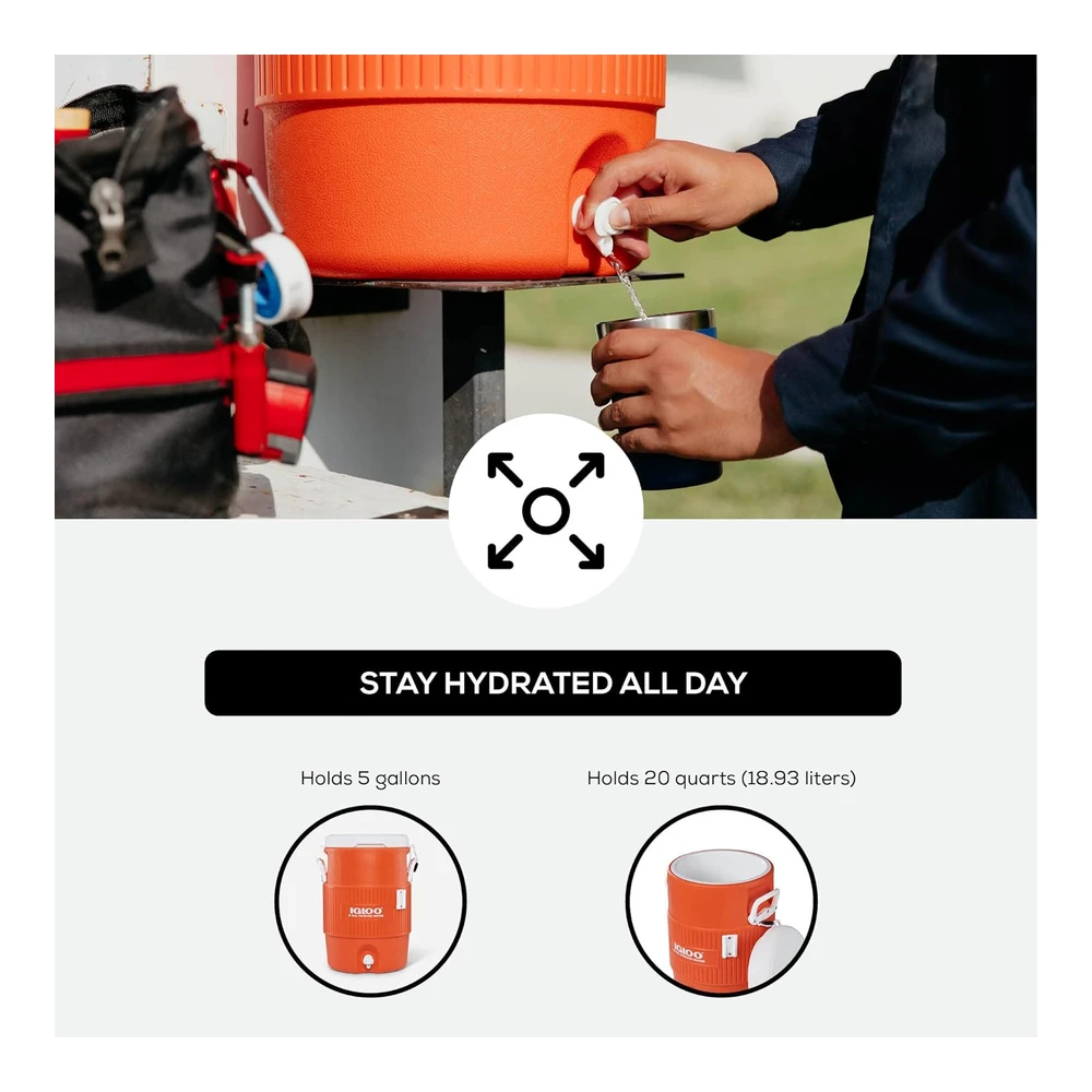 Igloo Portable Sports Cooler Water Beverage Dispenser With Flat Seat Lid
