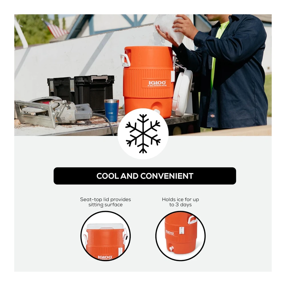 Igloo Portable Sports Cooler Water Beverage Dispenser With Flat Seat Lid