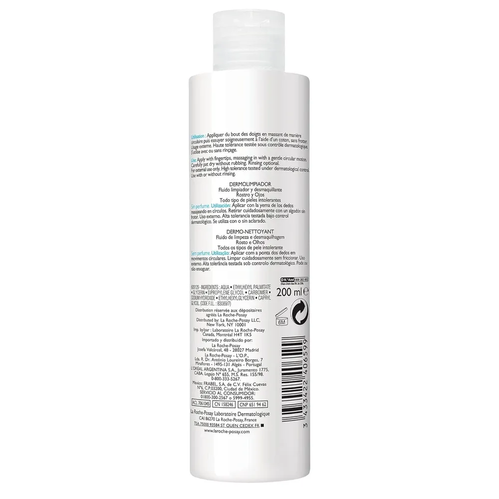 DERMO LIMPIADOR TOLERIANE LA ROCHE-POSAY FACIAL DESMAQUILLANTE 6.76 OZ / 200 ML
