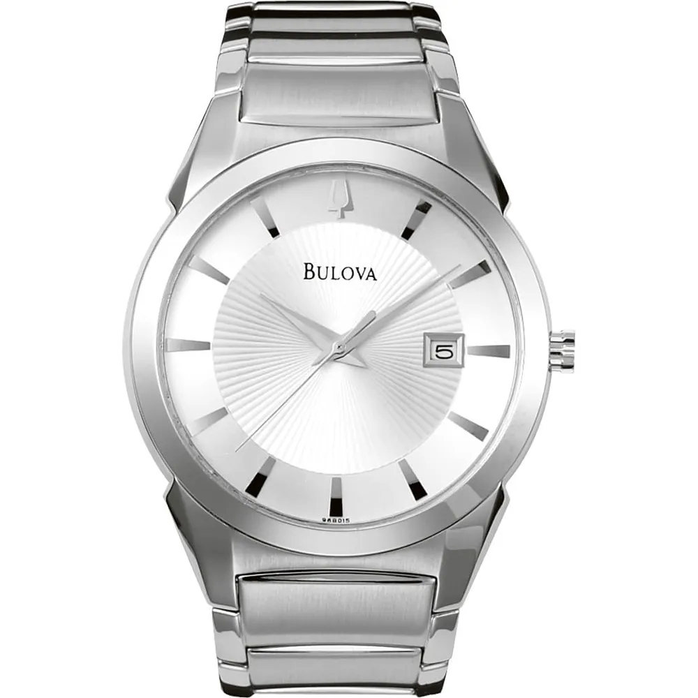 Bulova - Reloj 96B015 para hombre, cuarzo, calendario, 3 manecillas, esfera texturizada | Plateado