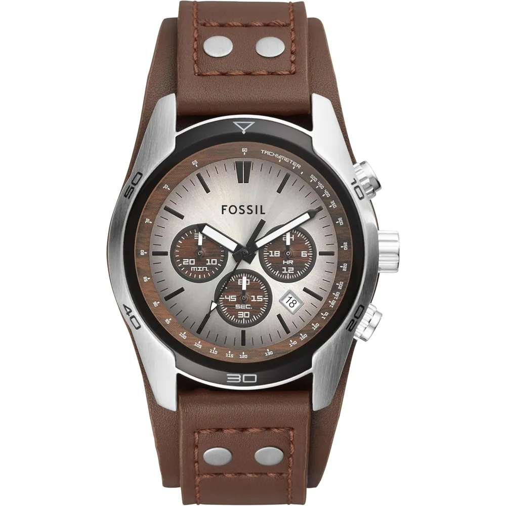 Fossil CH2565 reloj para hombre Coachman cronógrafo con acero y cuero | 45 mm - Marrón/blanco