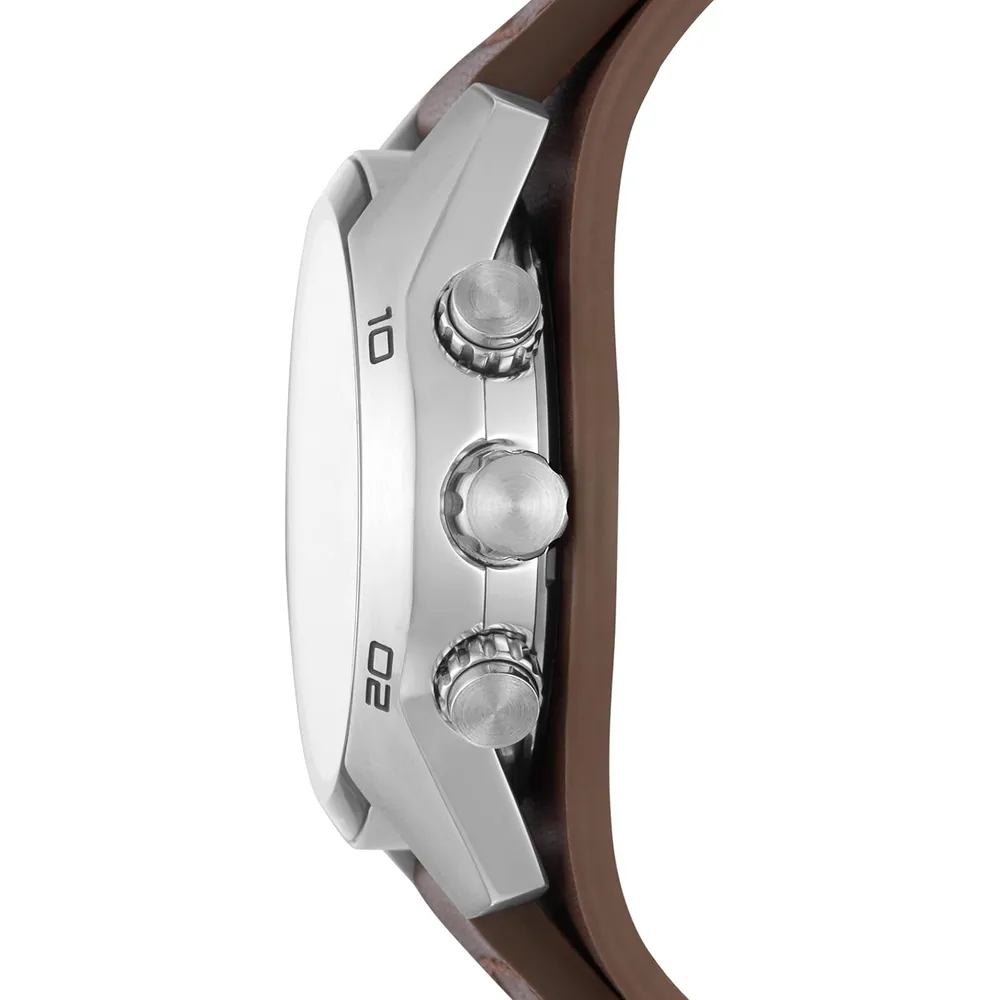 Fossil CH2565 reloj para hombre Coachman cronógrafo con acero y cuero | 45 mm - Marrón/blanco