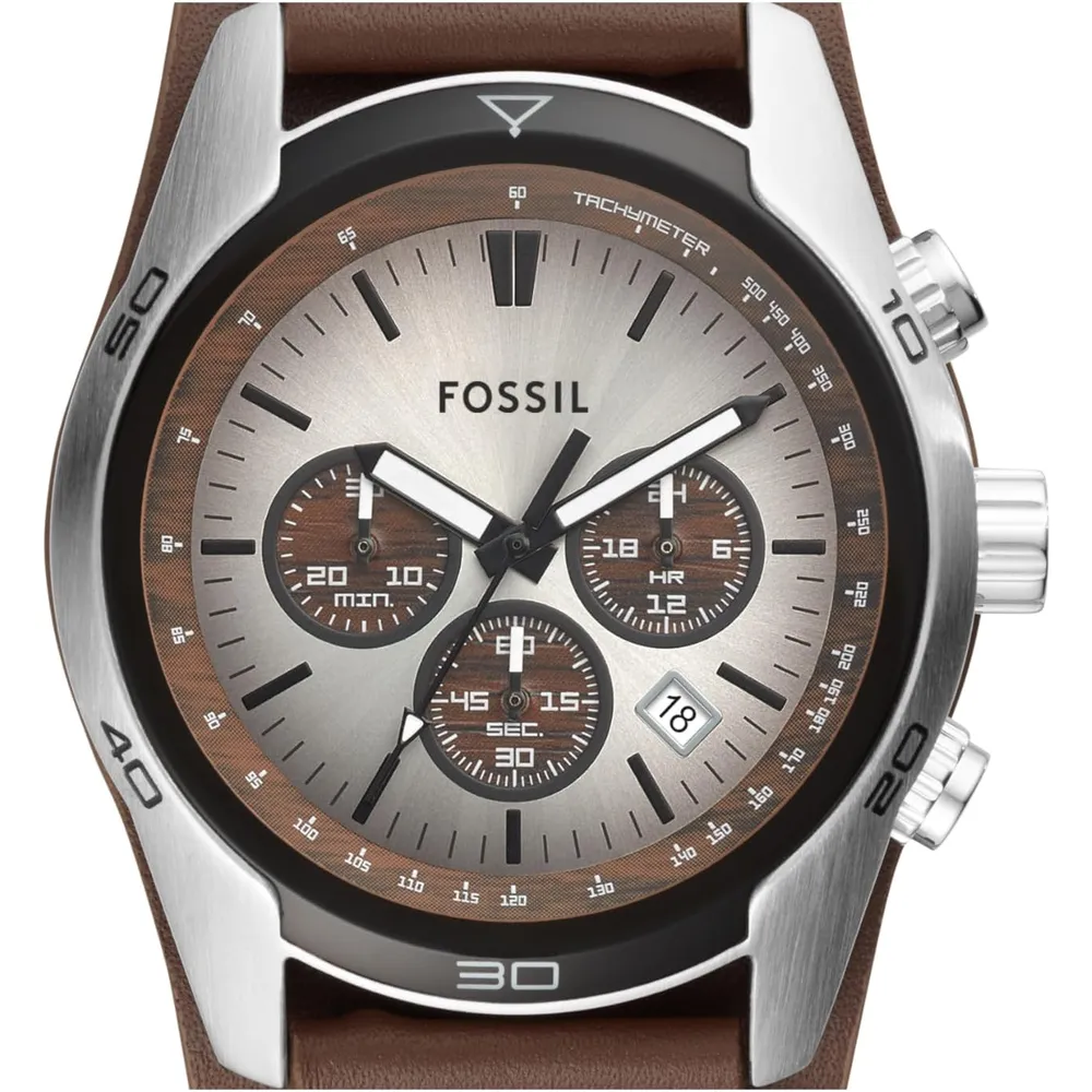 Fossil CH2565 reloj para hombre Coachman cronógrafo con acero y cuero | 45 mm - Marrón/blanco