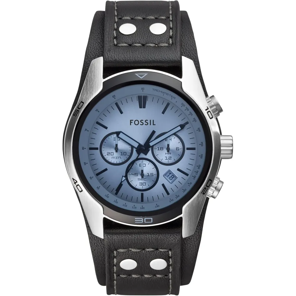 Fossil CH2565 reloj para hombre Coachman cronógrafo con acero y cuero | 45 mm - Negro/Azul
